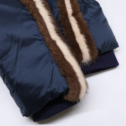 FENDI FW0883 Mink Fur Side Tape Down Jacket Navy Size 48
