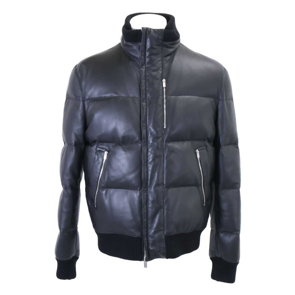 HERMES Lambskin Down Jacket Black Size 50