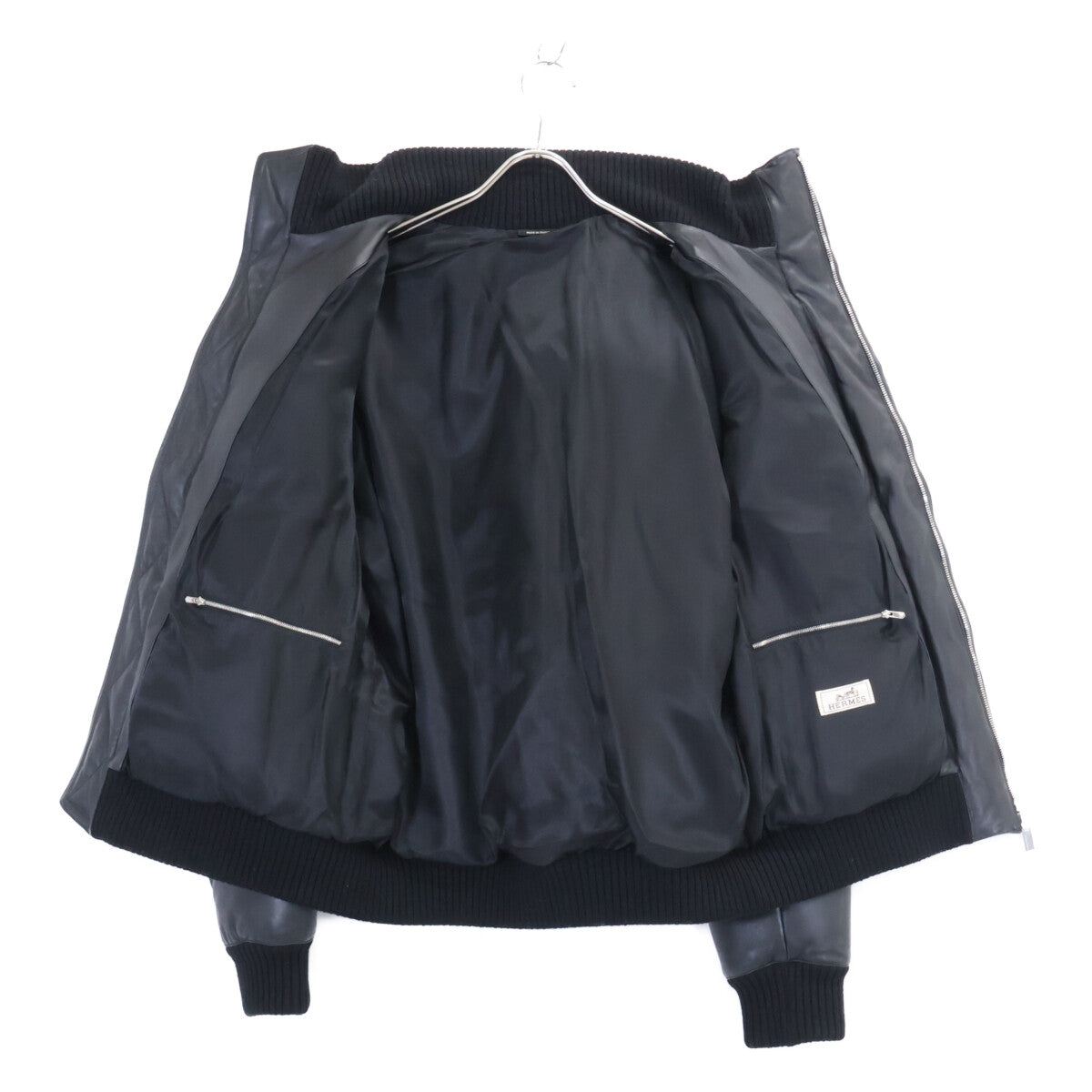 HERMES Lambskin Down Jacket Black Size 50