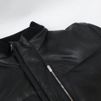 HERMES Lambskin Down Jacket Black Size 50