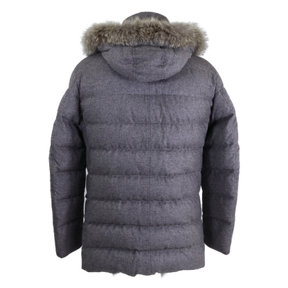 HERNO PIACENZA Cashmere Silk Fur Trim Jacket Gray Size 48