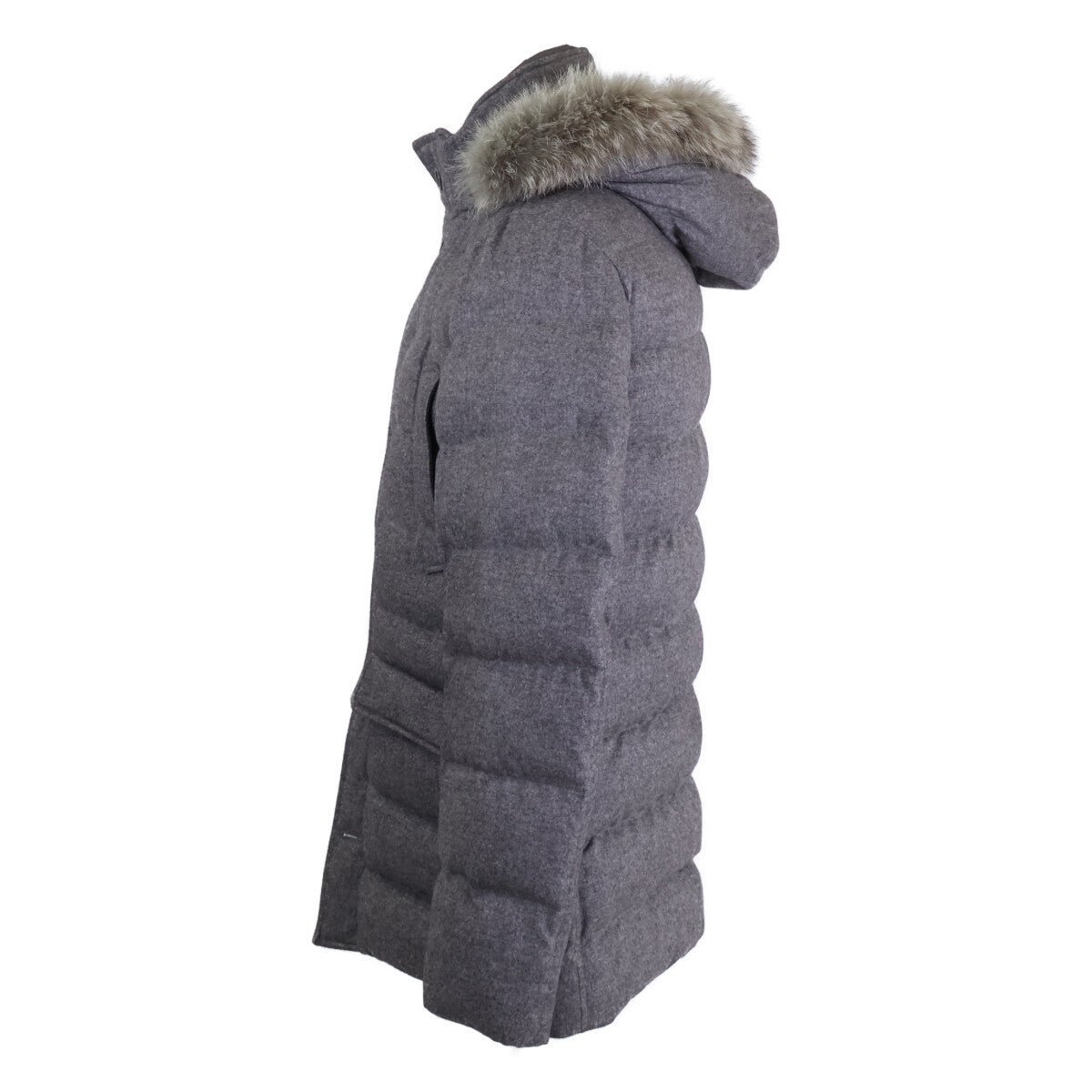 HERNO PIACENZA Cashmere Silk Fur Trim Jacket Gray Size 48