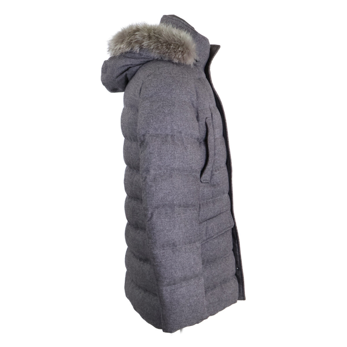 HERNO PIACENZA Cashmere Silk Fur Trim Jacket Gray Size 48