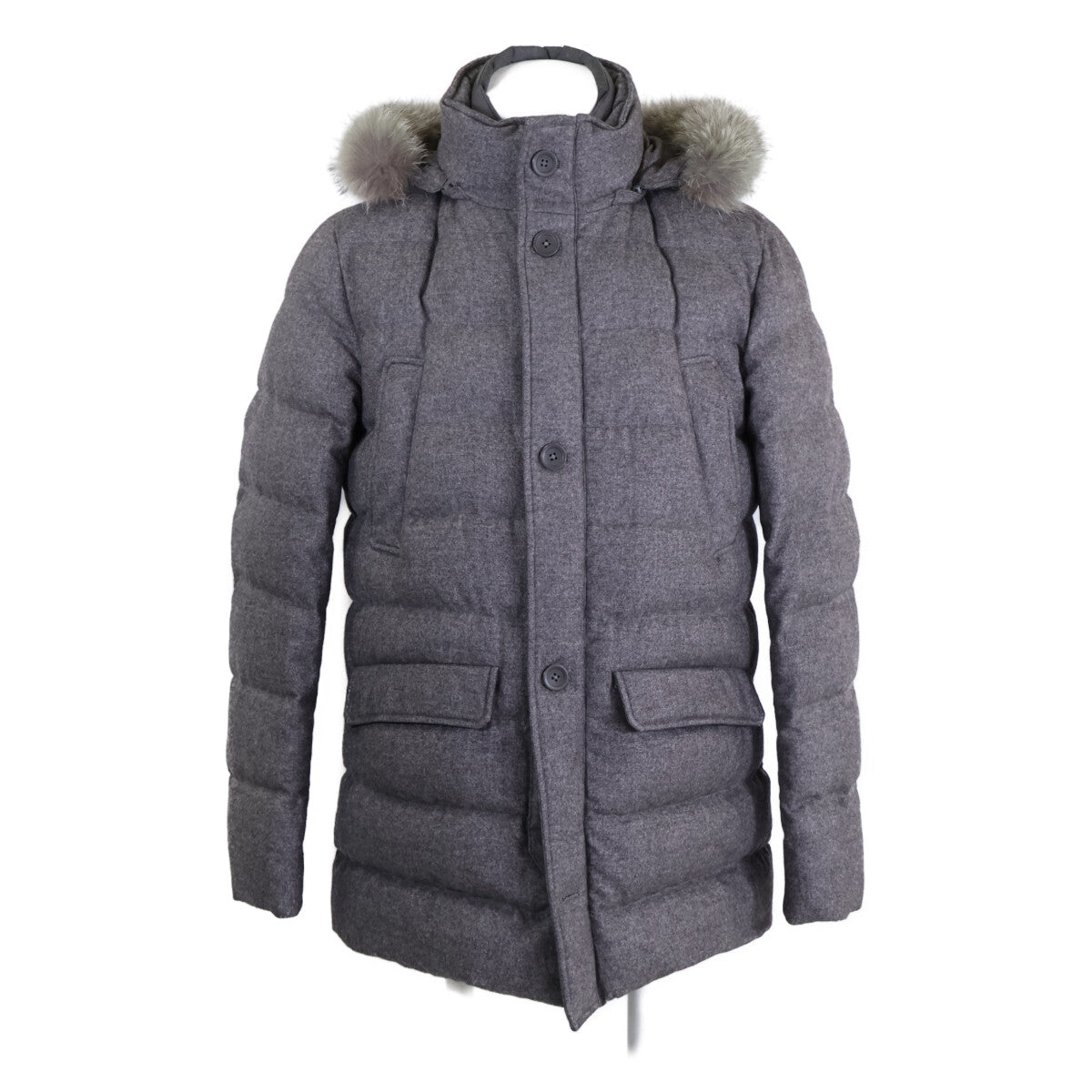 HERNO PIACENZA Cashmere Silk Fur Trim Jacket Gray Size 48