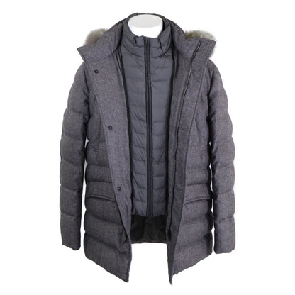 HERNO PIACENZA Cashmere Silk Fur Trim Jacket Gray Size 48