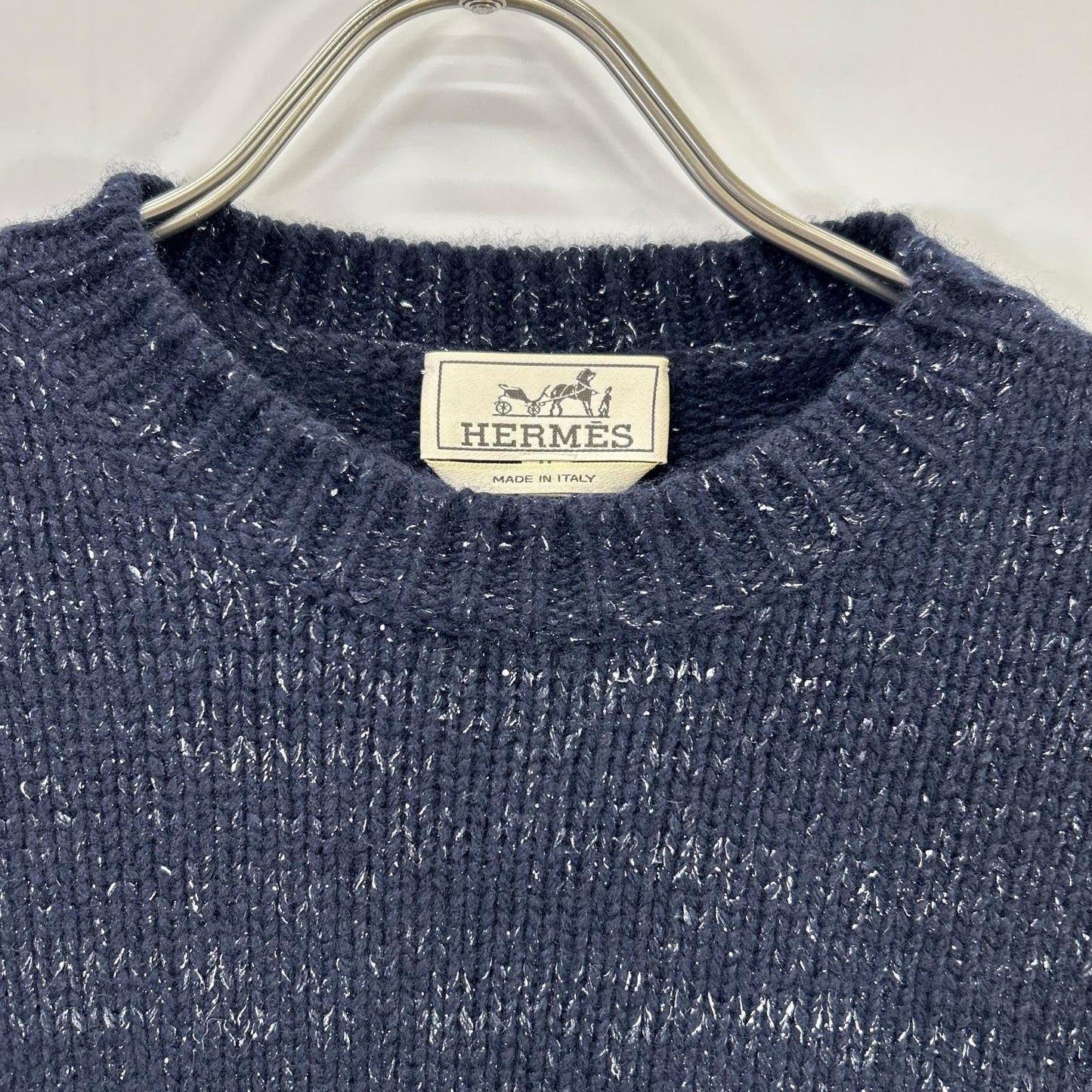 HERMES Navy Cashmere Knit Sweater Size M