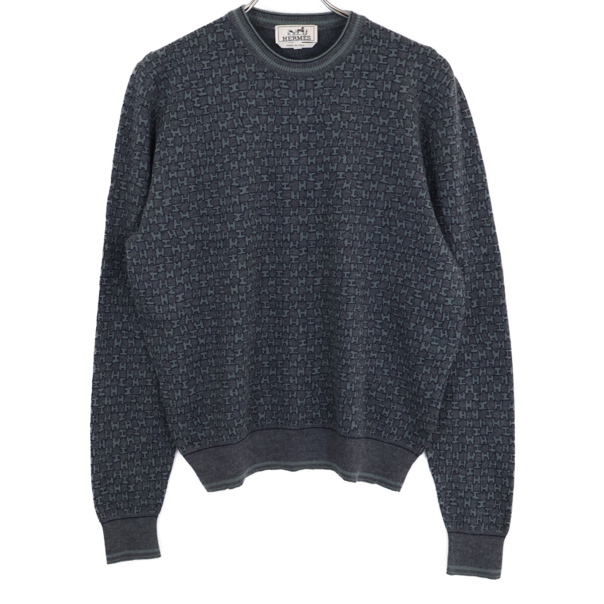 HERMES Gray H-Logo Cashmere Silk Knit Sweater Size M