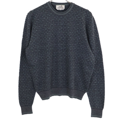HERMES Gray H-Logo Cashmere Silk Knit Sweater Size M