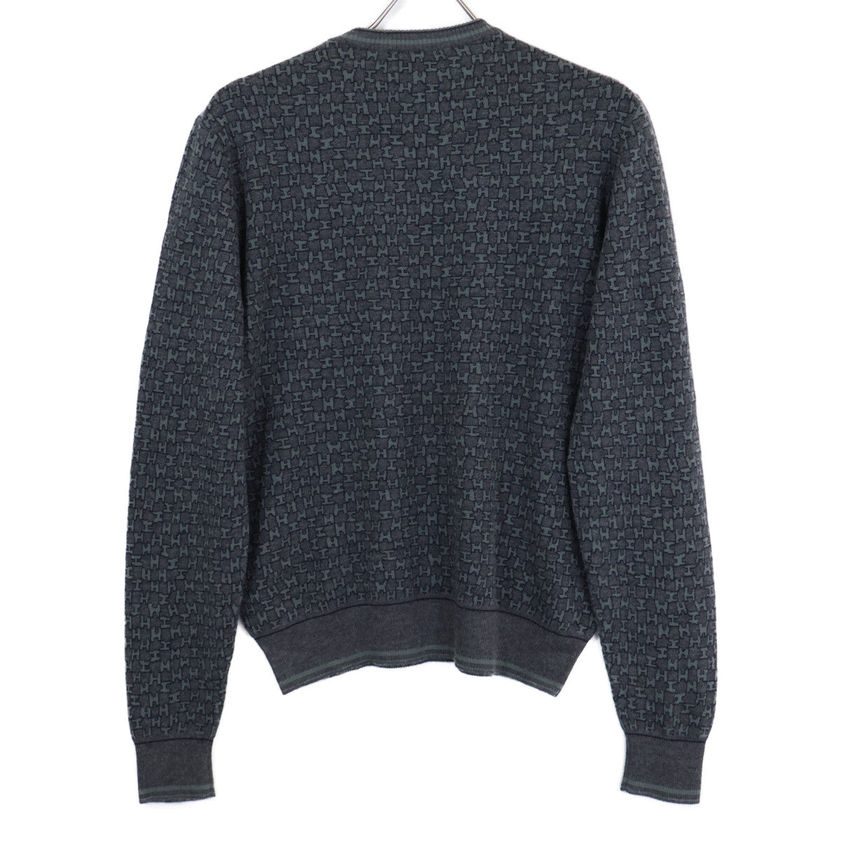 HERMES Gray H-Logo Cashmere Silk Knit Sweater Size M