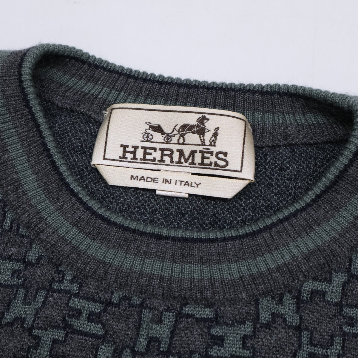 HERMES Gray H-Logo Cashmere Silk Knit Sweater Size M