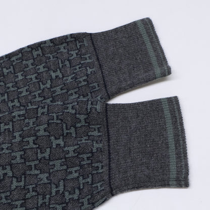 HERMES Gray H-Logo Cashmere Silk Knit Sweater Size M
