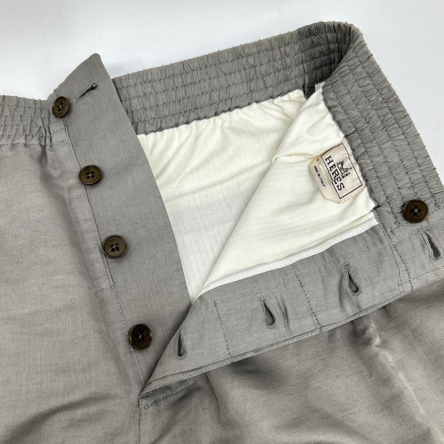 HERMES Gray Linen Blend Side Mesh Shorts Size 42