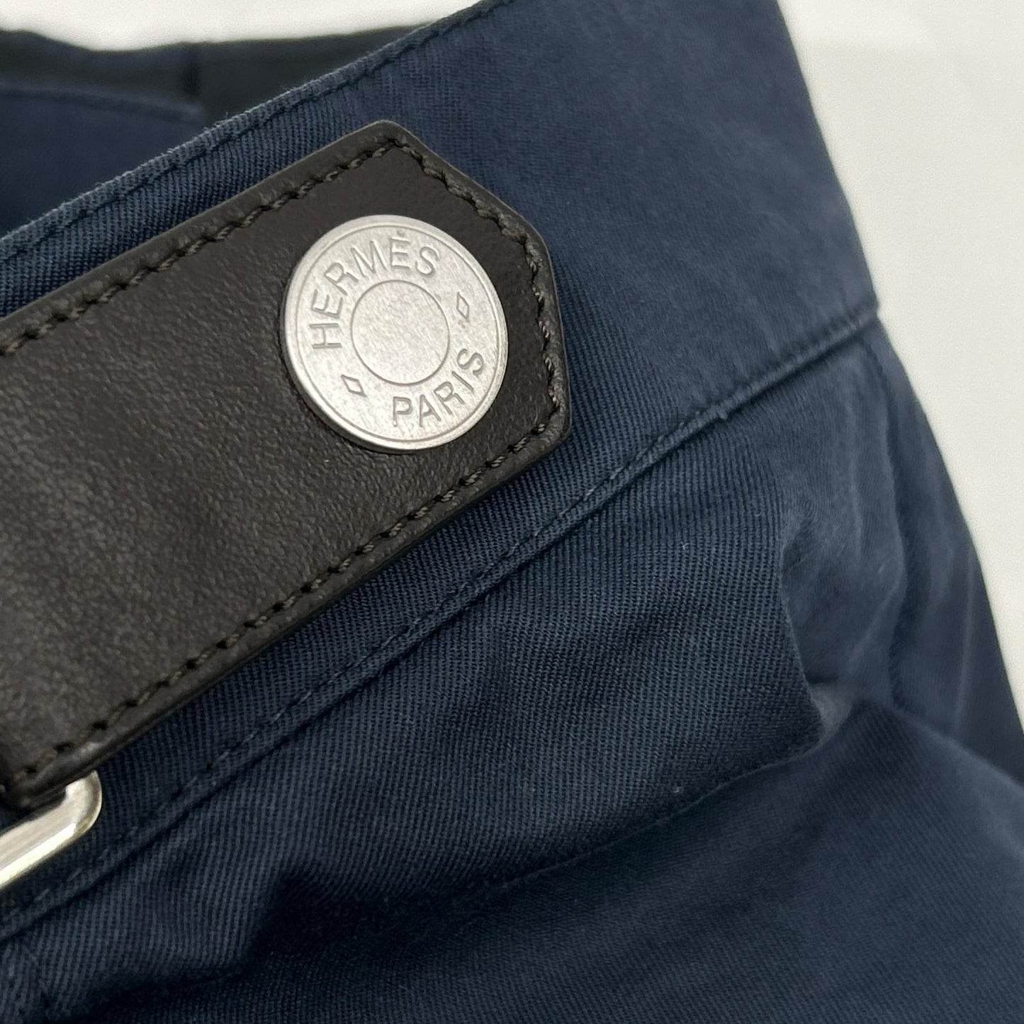 HERMES Navy Sellier Button Cotton Shorts Size 38