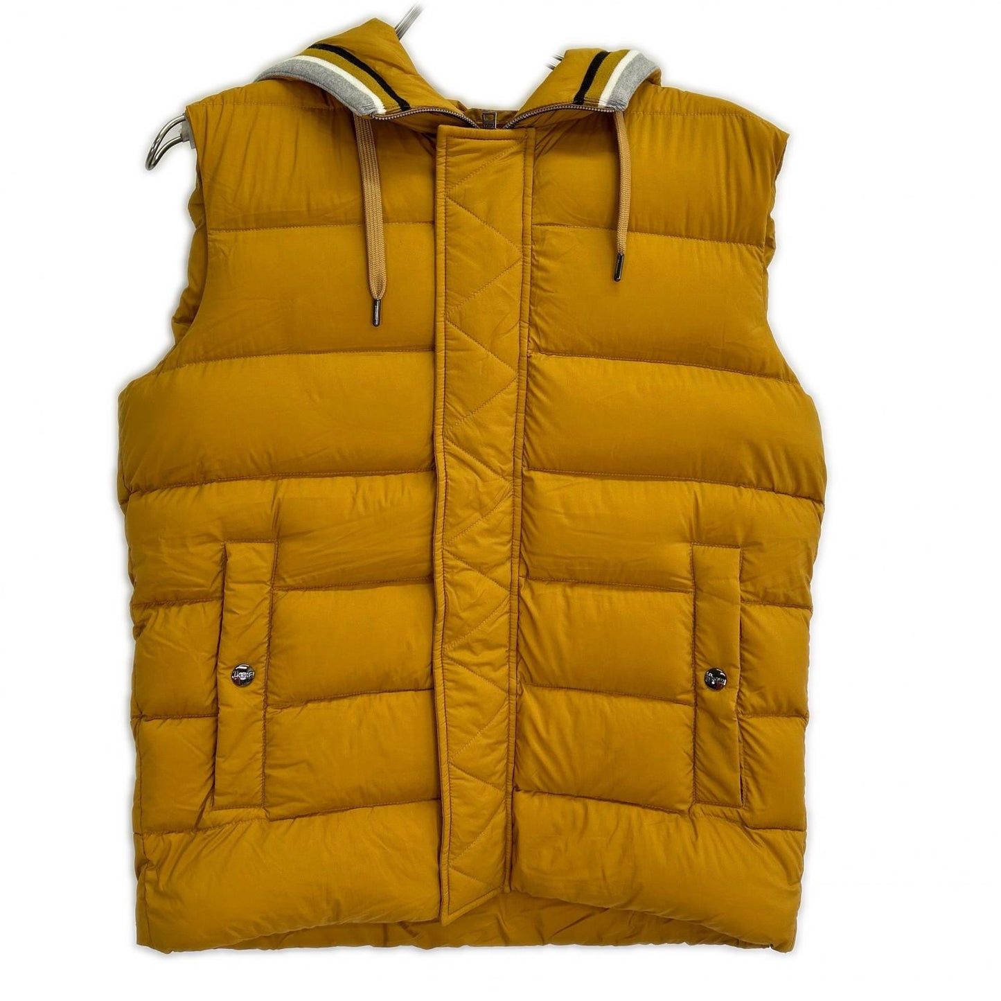 HERNO Mustard Hooded Nylon Down Vest Size 46