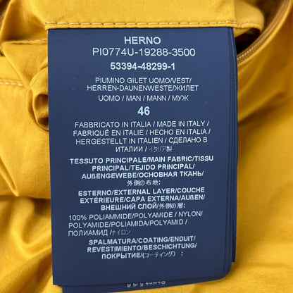 HERNO Mustard Hooded Nylon Down Vest Size 46