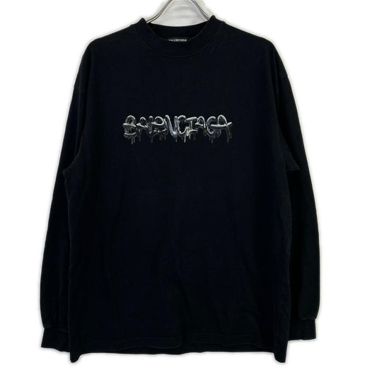 BALENCIAGA Black Slime Logo Oversized T-Shirt Size XS