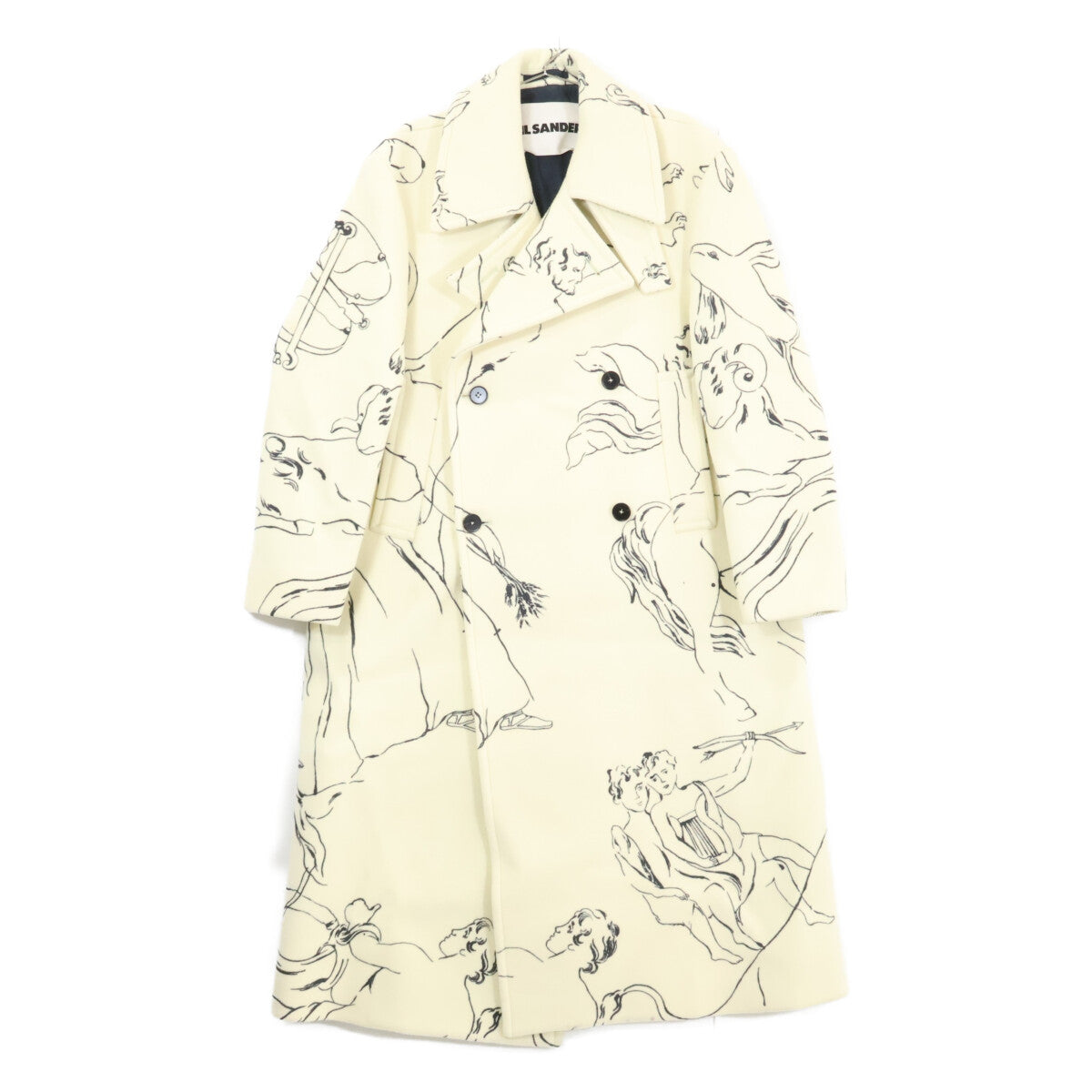 JIL SANDER 22AW Patterned Wool Coat White Size 44
