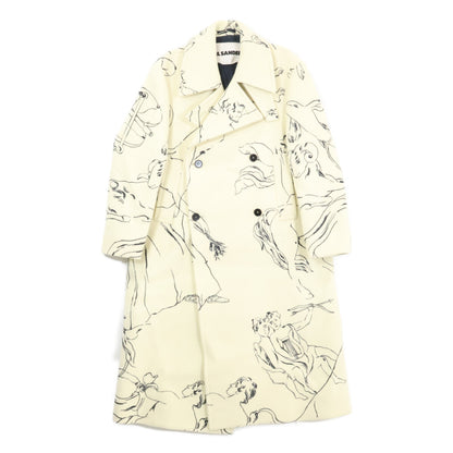 JIL SANDER 22AW Patterned Wool Coat White Size 44