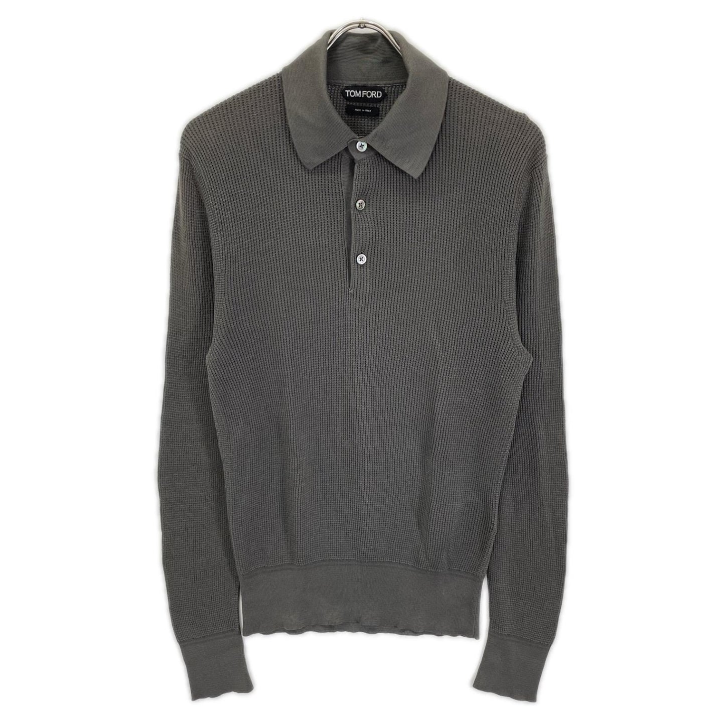 TOM FORD Charcoal Gray Cotton Knit Polo Shirt Size 48