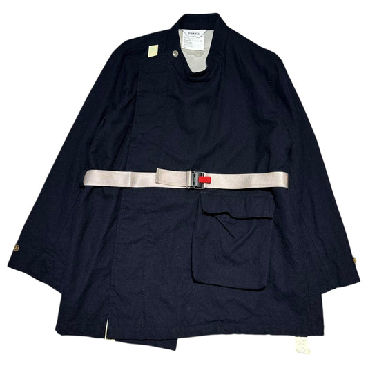 DIGAWEL Pre-Washed Wool Diagonal Button Coat Navy Size 1