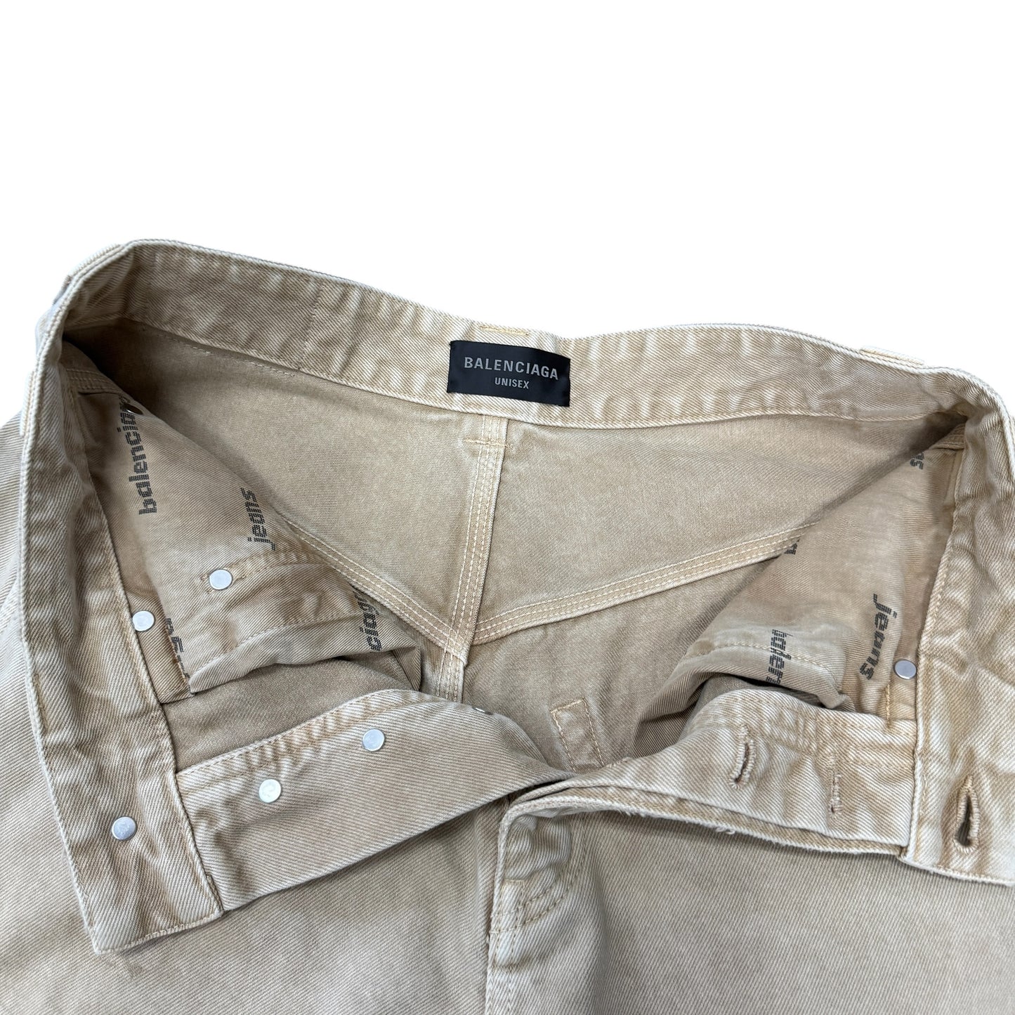 BALENCIAGA Washed Beige Double Knee Baggy Pants Size XS