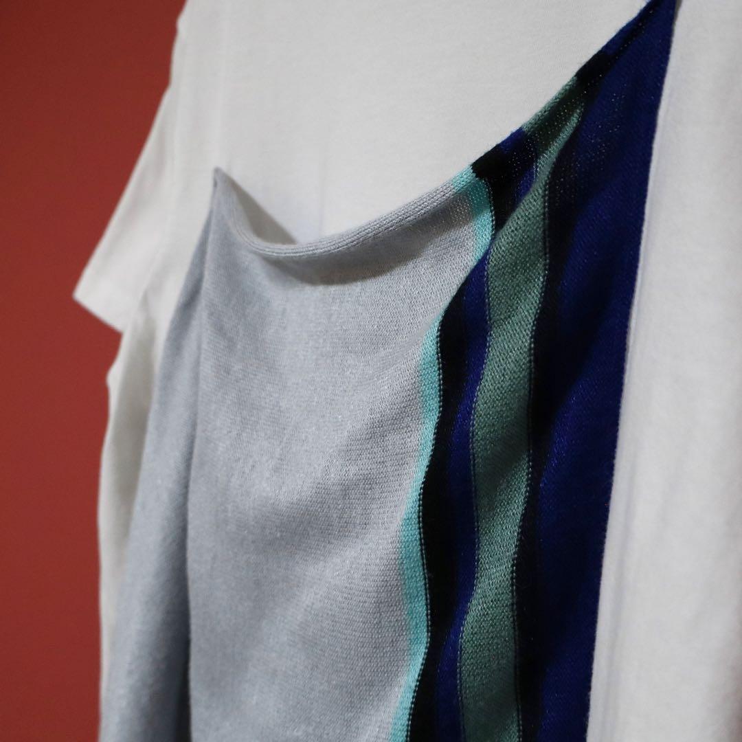 RISMAT by Y's White Knit Docking Asymmetrical T-Shirt Size 2