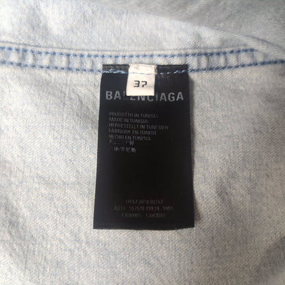 BALENCIAGA Logo Printed Washed Denim Shirt Blue Size 32