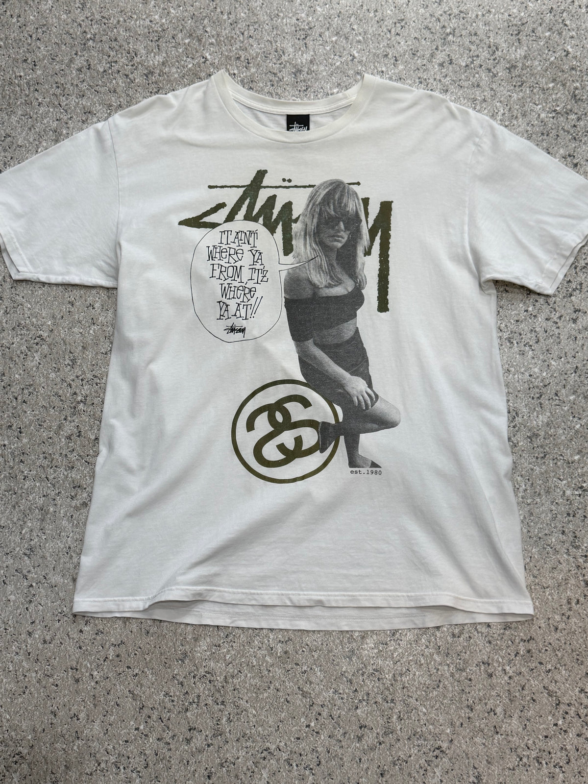 STUSSY "LAURA TAIN'T WHERE YA FROM" T-Shirt White Size L