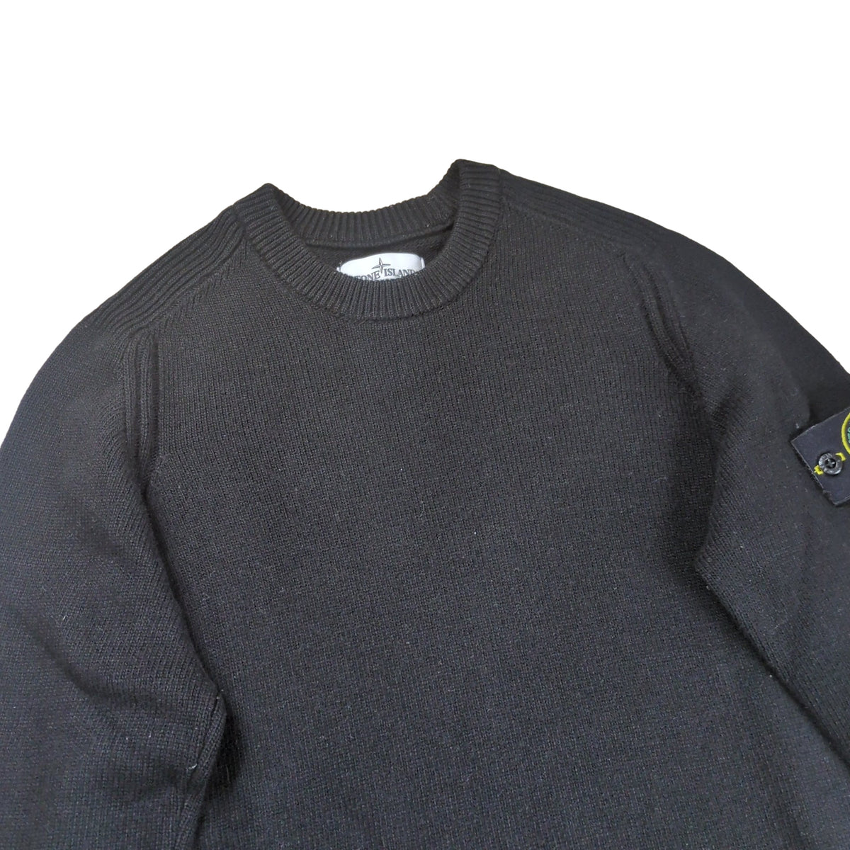 STONE ISLAND Logo Patch Crew Neck Wool Sweater Black Size L