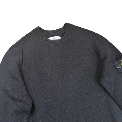 STONE ISLAND Logo Patch Crew Neck Wool Sweater Black Size L