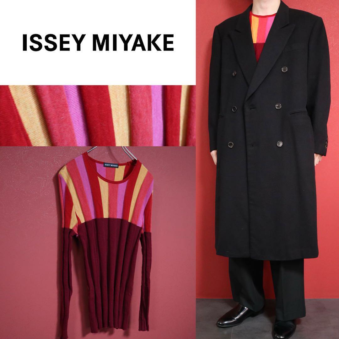 Issey Miyake Red Accent Stripe 3D Wool Knit Size 2