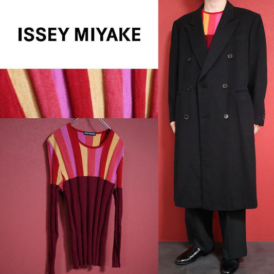 Issey Miyake Red Accent Stripe 3D Wool Knit Size 2