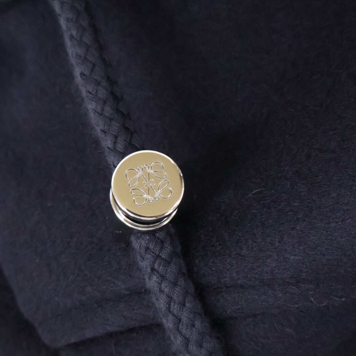 LOEWE Wool Zip-Up Hooded Coat Navy Size 48