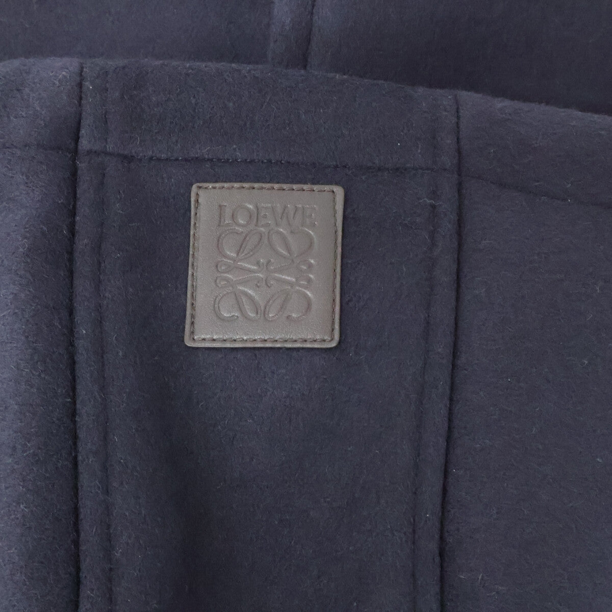 LOEWE Wool Zip-Up Hooded Coat Navy Size 48