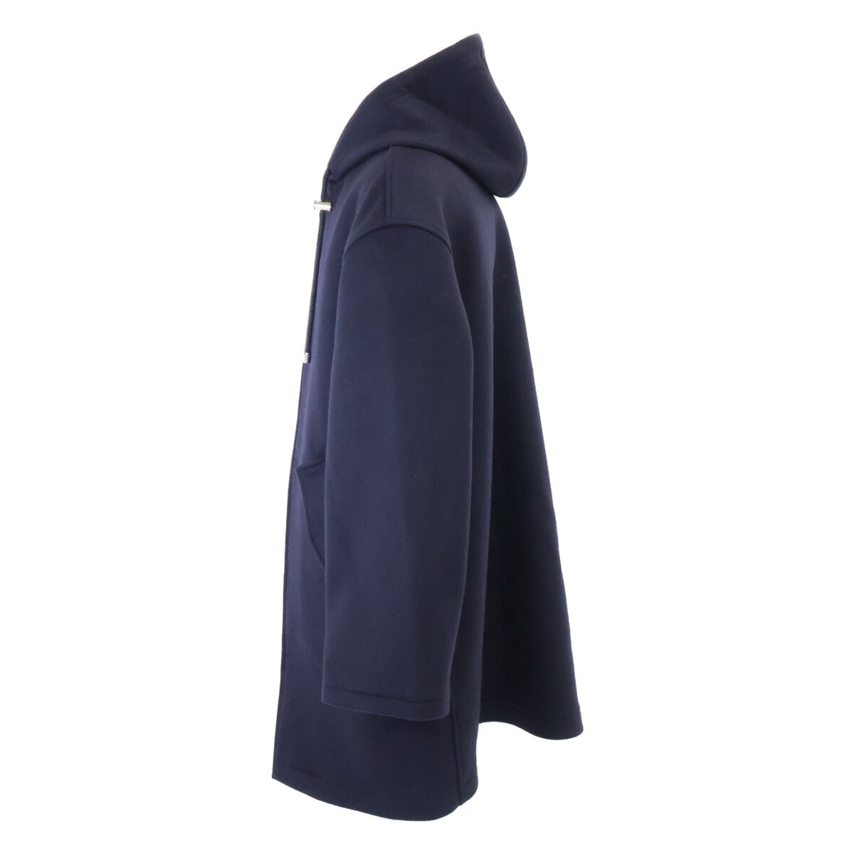 LOEWE Wool Zip-Up Hooded Coat Navy Size 48