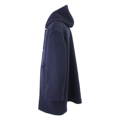 LOEWE Wool Zip-Up Hooded Coat Navy Size 48