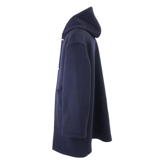 LOEWE Wool Zip-Up Hooded Coat Navy Size 48