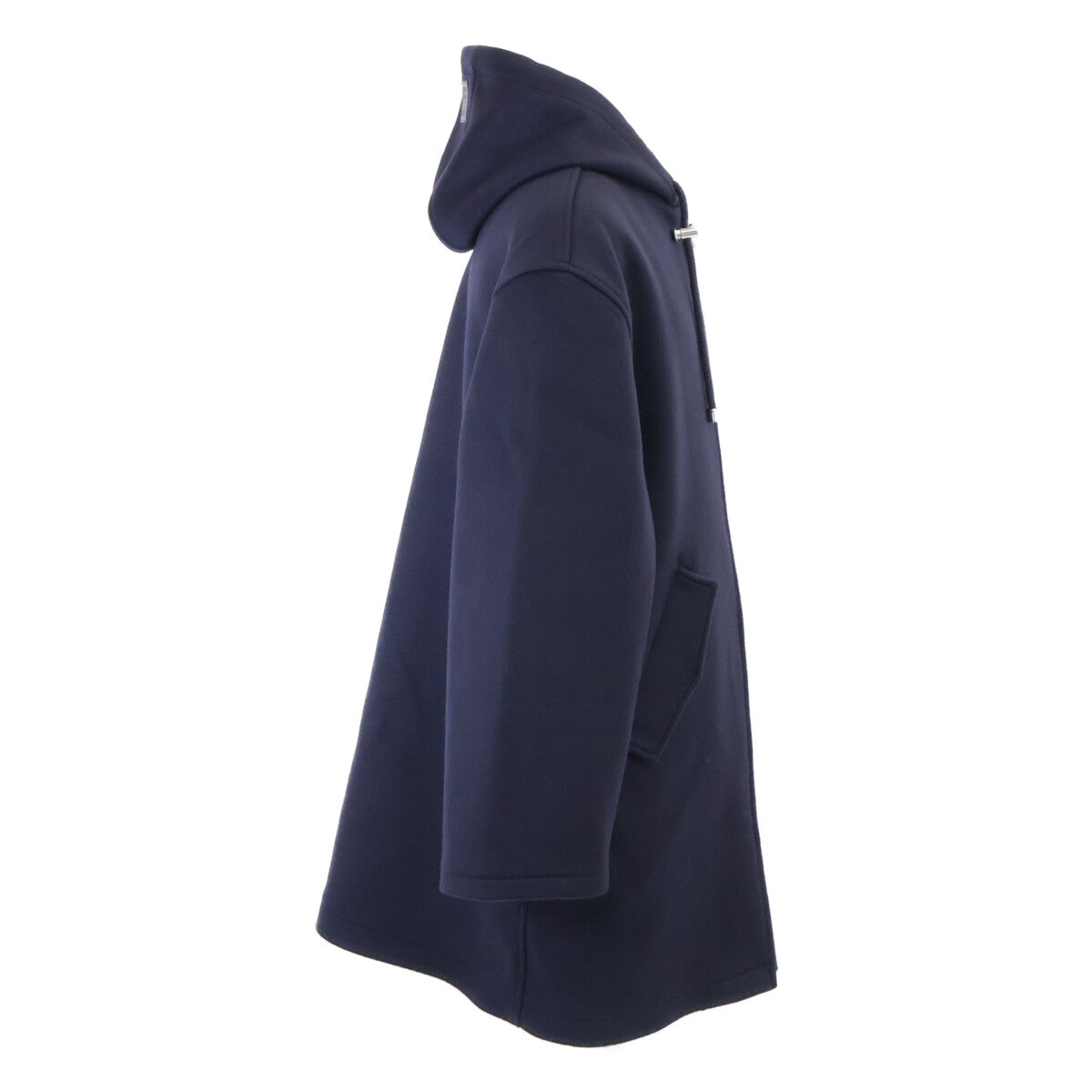 LOEWE Wool Zip-Up Hooded Coat Navy Size 48