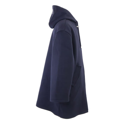 LOEWE Wool Zip-Up Hooded Coat Navy Size 48