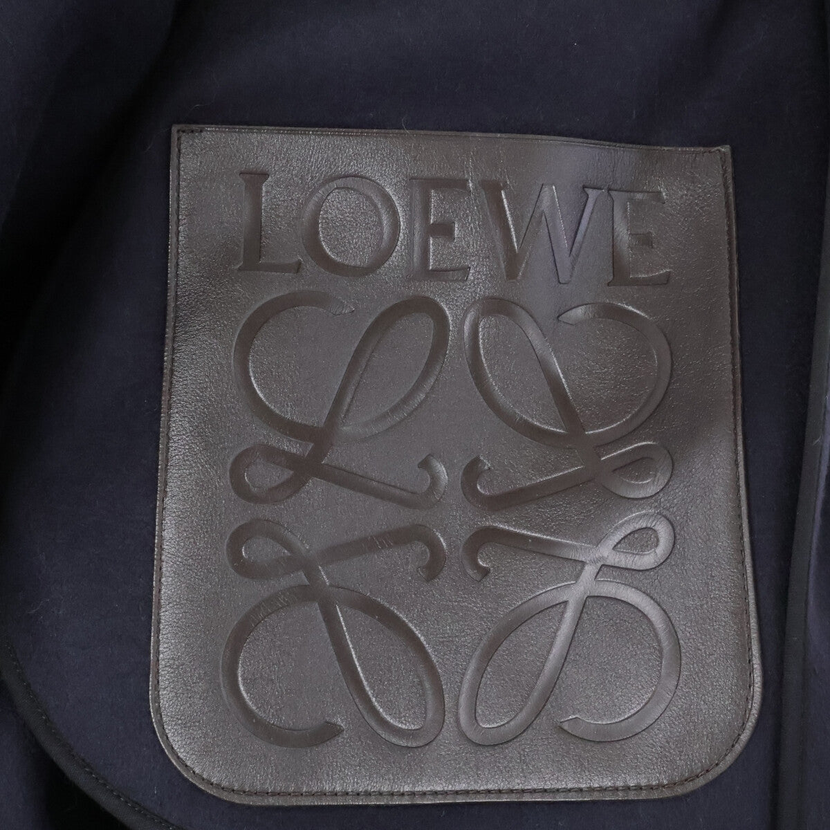 LOEWE Wool Zip-Up Hooded Coat Navy Size 48