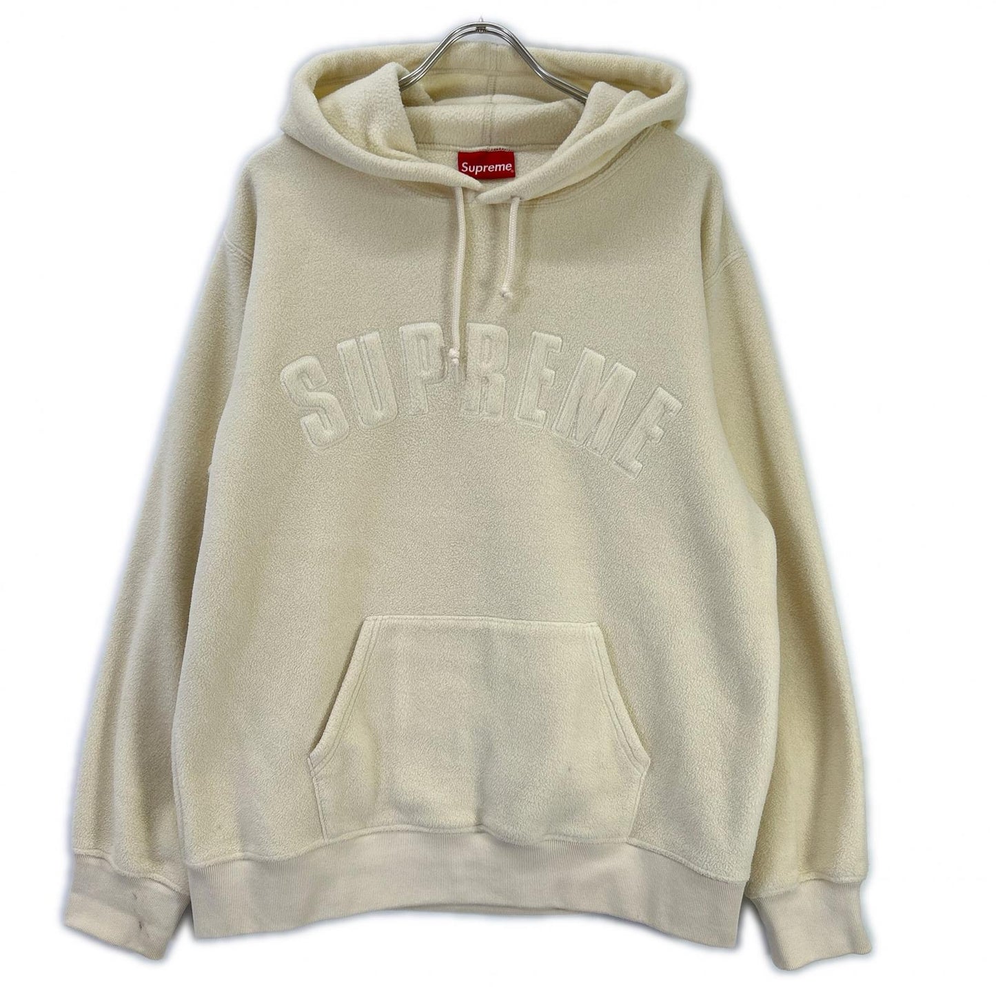 Supreme Arch Logo Polartec Pullover Hoodie Ivory Size LARGE