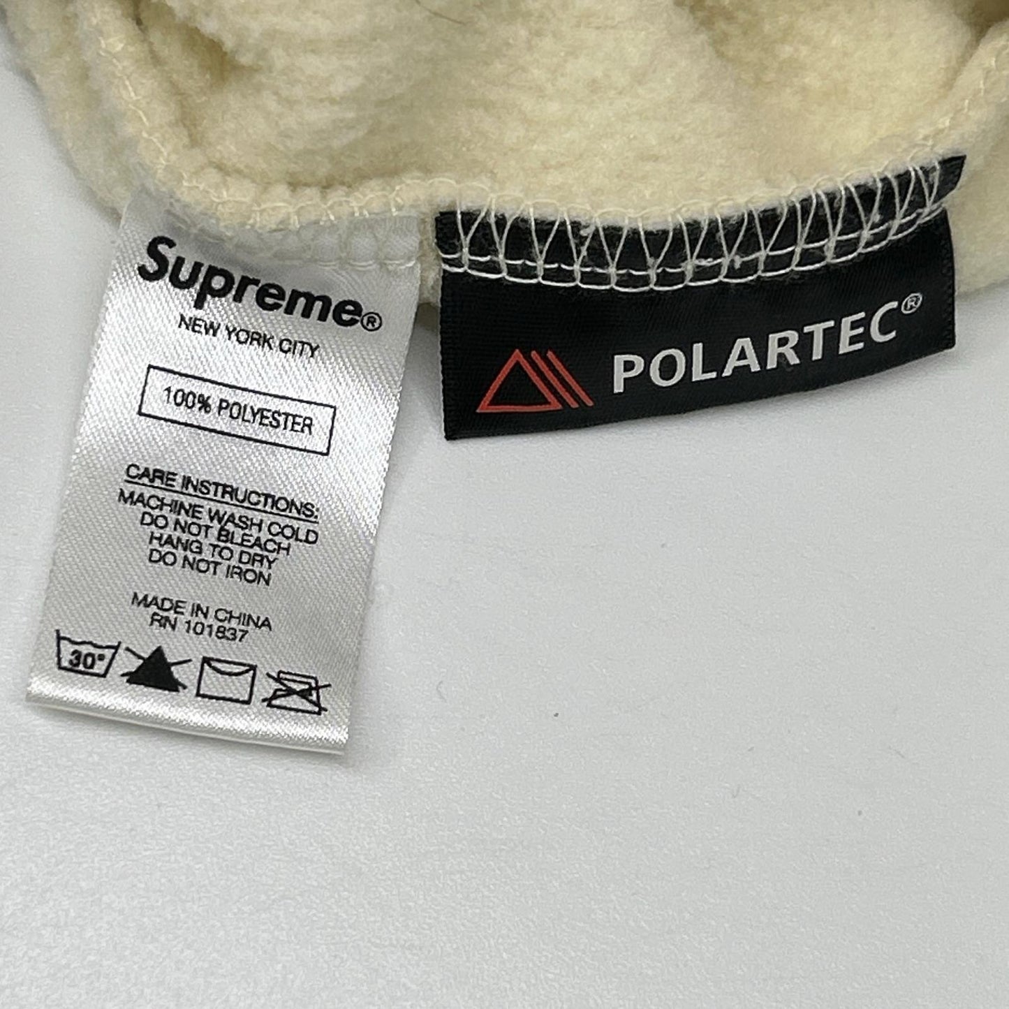 Supreme Arch Logo Polartec Pullover Hoodie Ivory Size LARGE