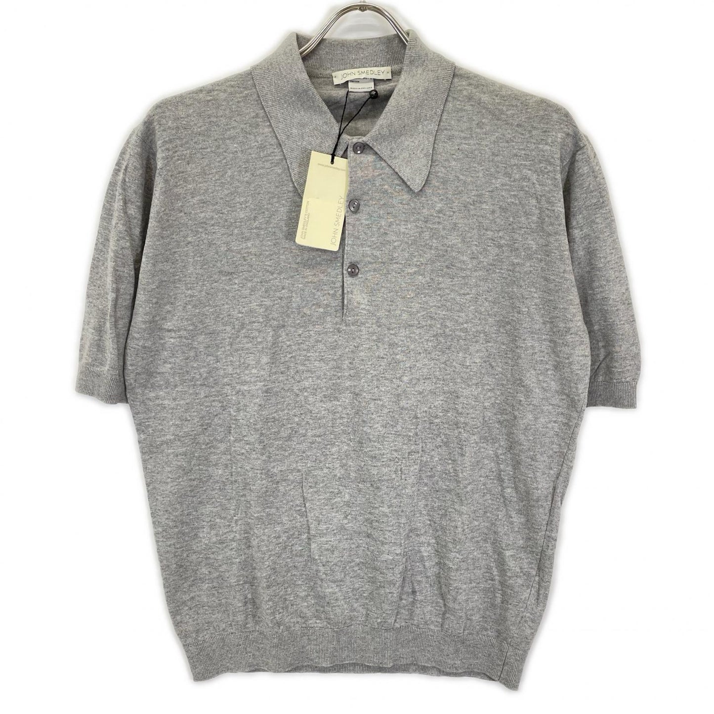 JOHN SMEDLEY Light Grey Cotton Short Sleeve Knit Polo Size S