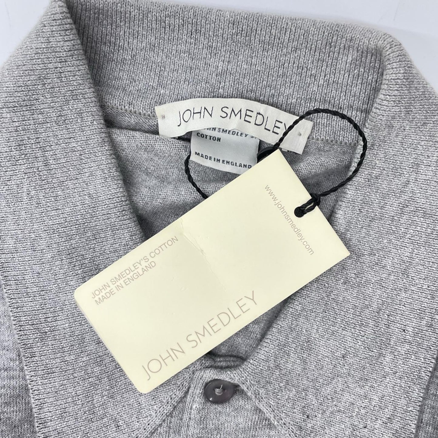 JOHN SMEDLEY Light Grey Cotton Short Sleeve Knit Polo Size S