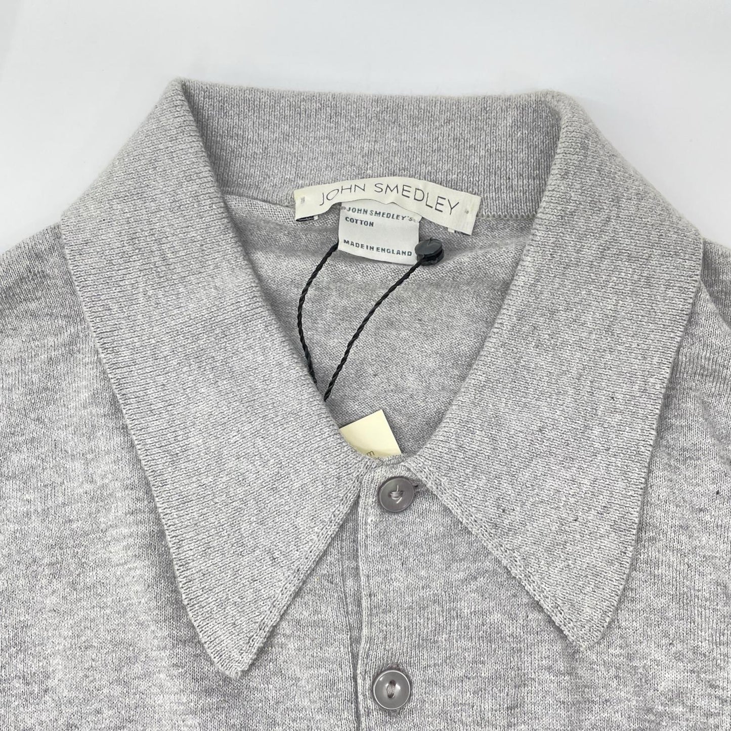 JOHN SMEDLEY Light Grey Cotton Short Sleeve Knit Polo Size S