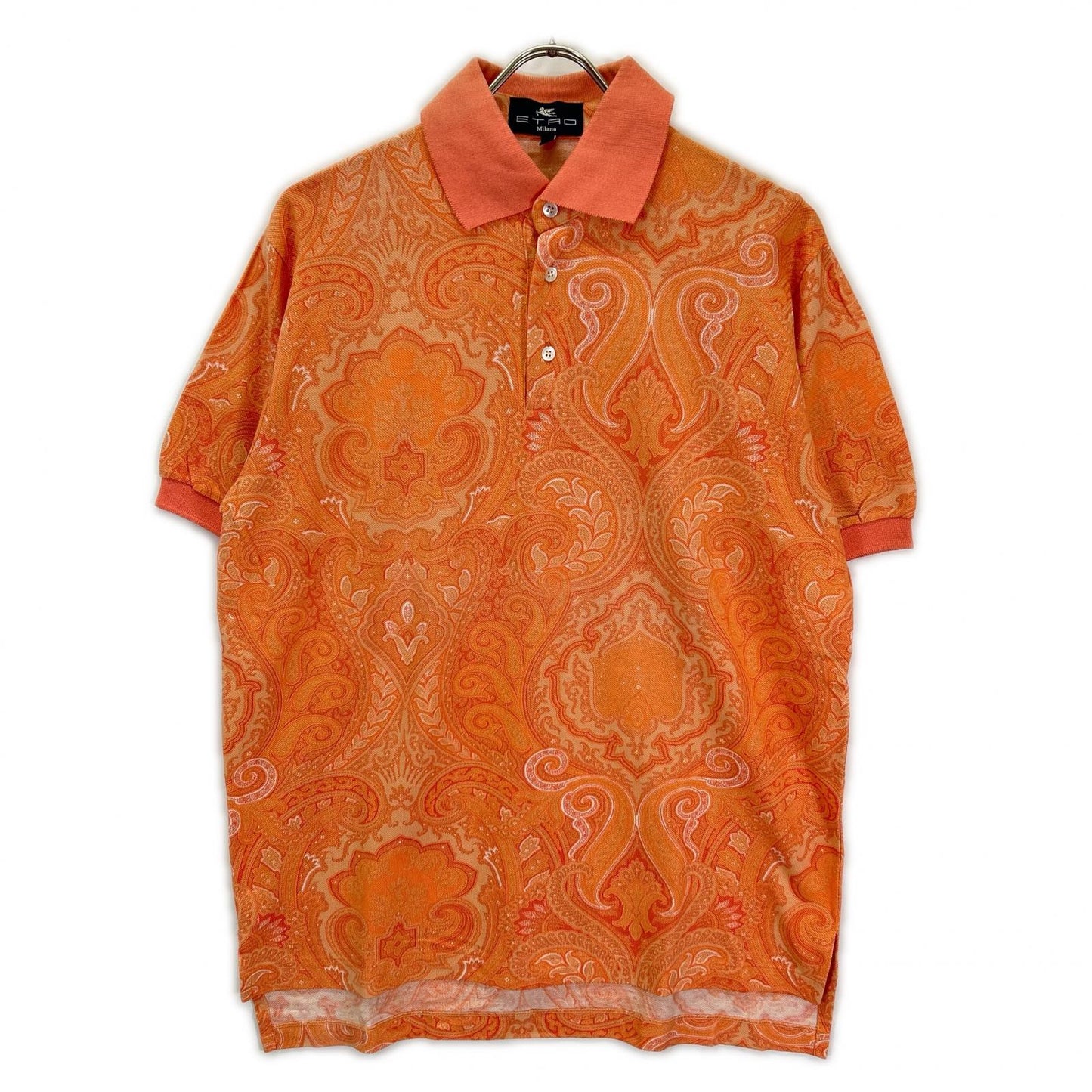 ETRO Salmon Pink Cotton Paisley Short Sleeve Polo Size S