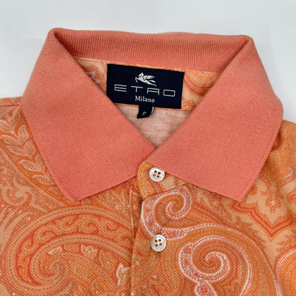 ETRO Salmon Pink Cotton Paisley Short Sleeve Polo Size S