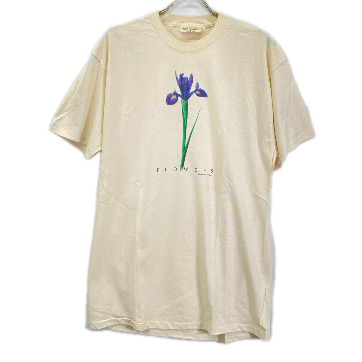 USA 90s Beige Flower Print S/S T-Shirt Size L