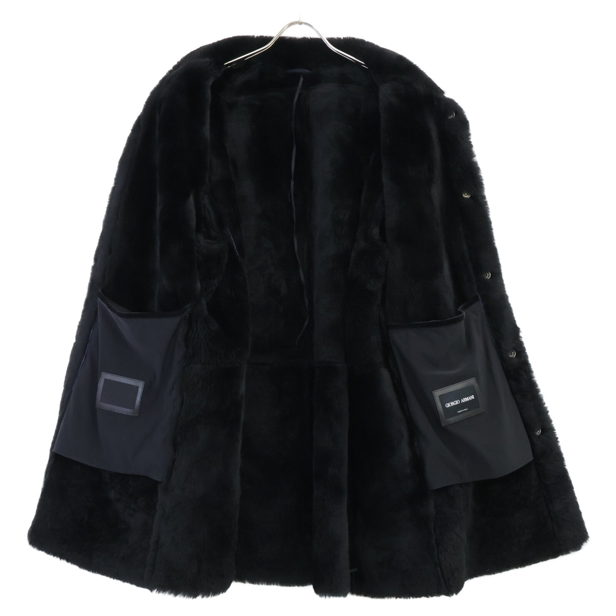GIORGIOARMANI Stand Collar Mouton Coat Navy Size ITA54