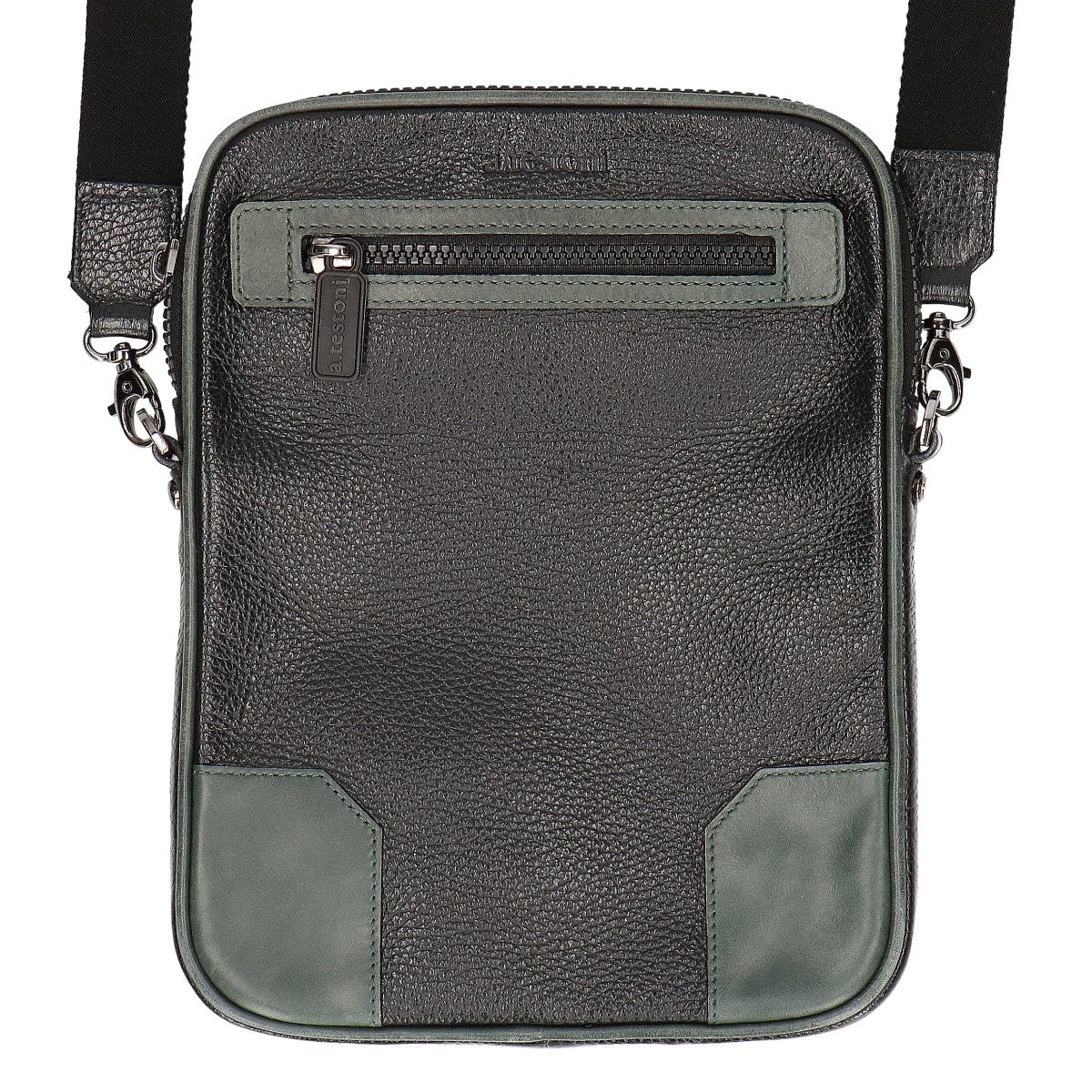 a.testoni Leather Vertical Crossbody Bag Black/Green
